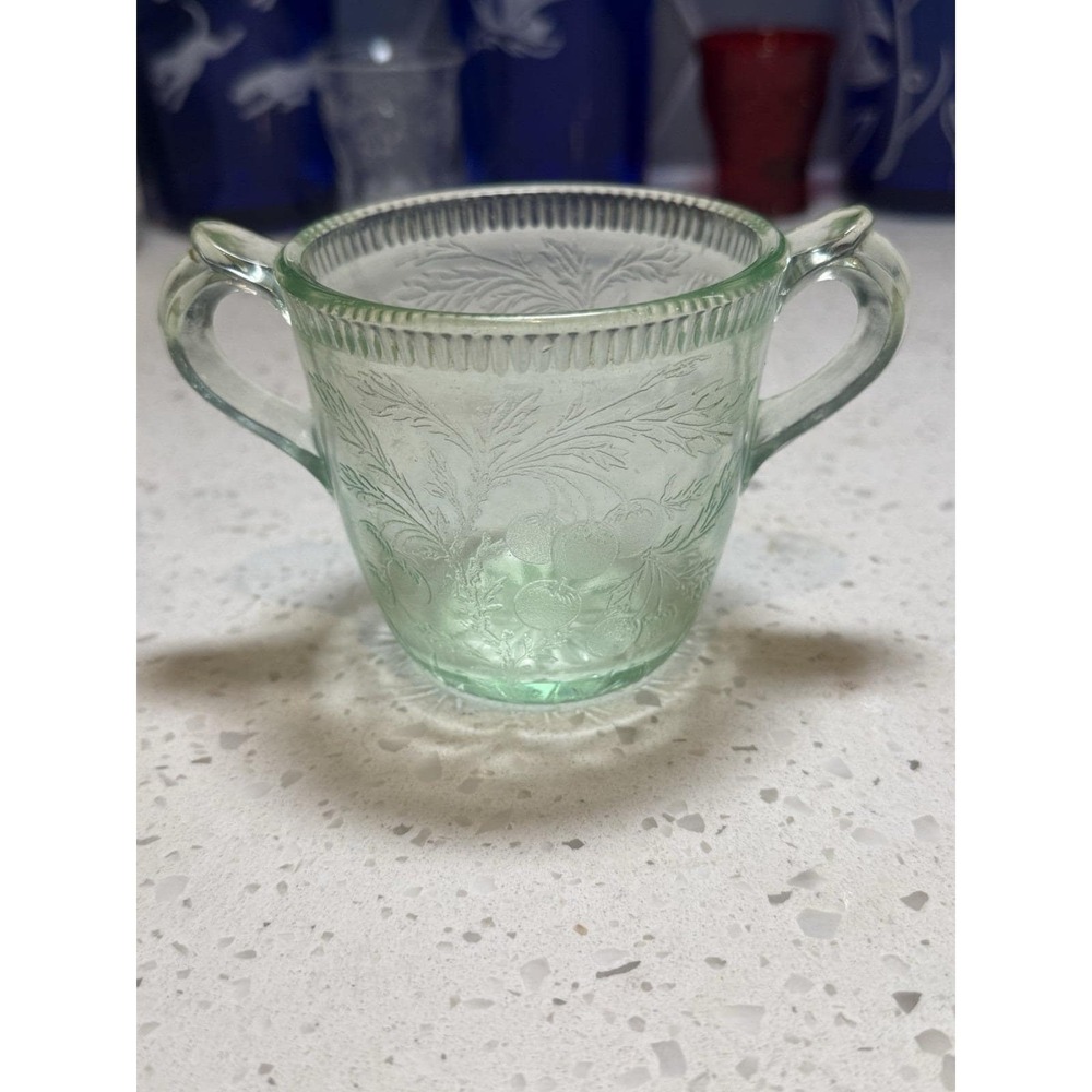 US Glass Green Cherryberry Cherryberry Small Sugar Bowl Uranium Depression Glass